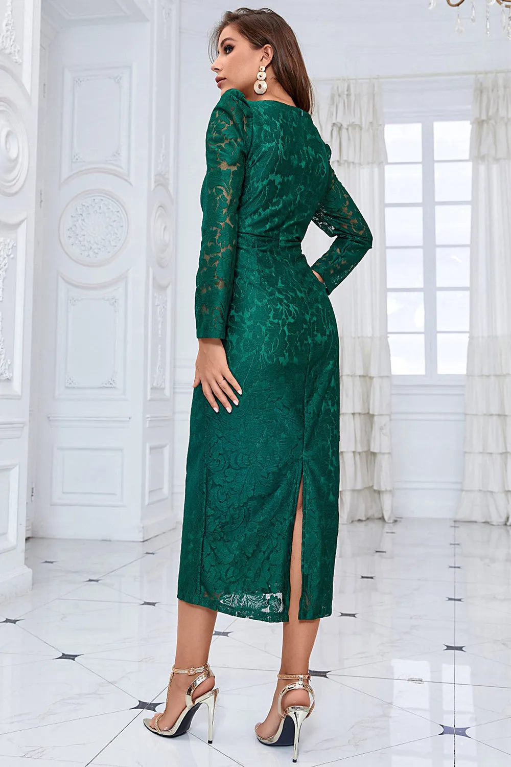 Square Neck Dark Green Formal Dress with Long Sleeves sold by Zapaka product image thumbnail 2