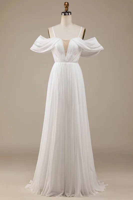 Ivory Boho Chiffon Ruched Wedding Dress sold by Zapaka