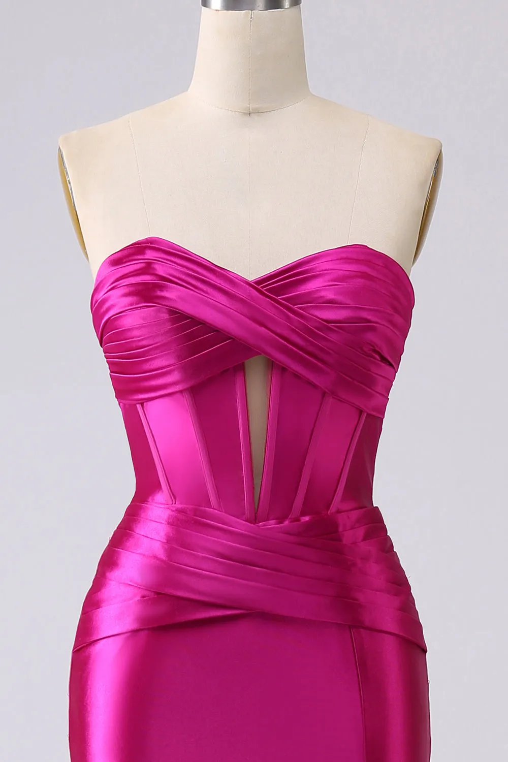 Sparkly Fuchsia Mermaid Sweetheart Corset Long Prom Dress with Slit sold by Zapaka product image thumbnail 4