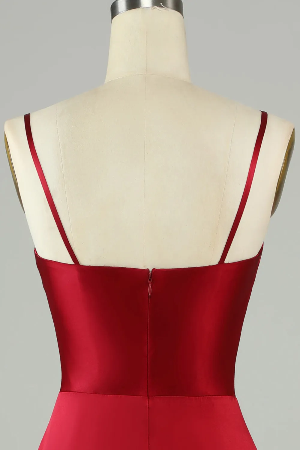 Spaghetti Straps Burgundy Long Bridesmaid Dress with Slit sold by Zapaka product image thumbnail 5