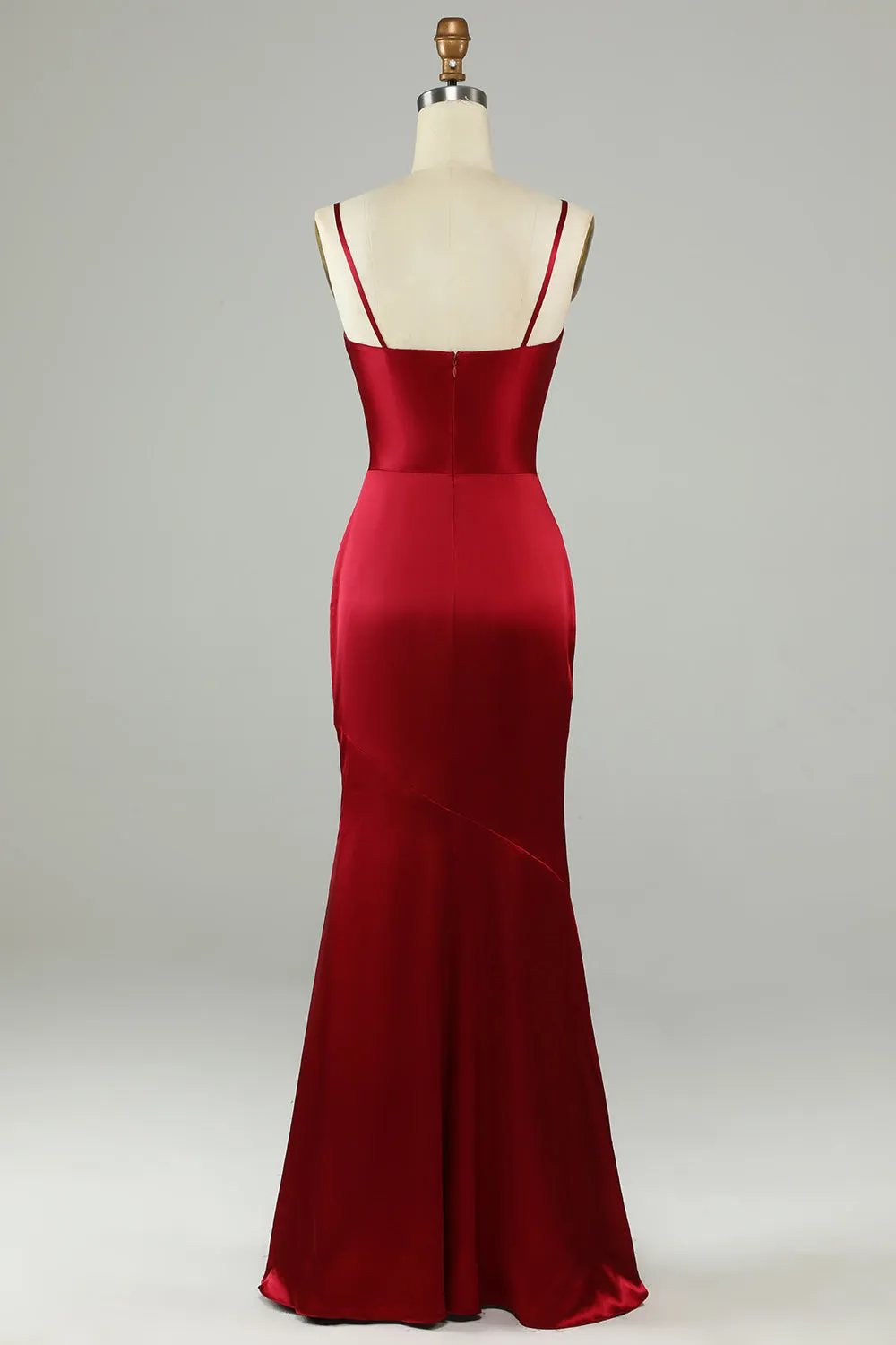 Spaghetti Straps Burgundy Long Bridesmaid Dress with Slit sold by Zapaka product image thumbnail 2