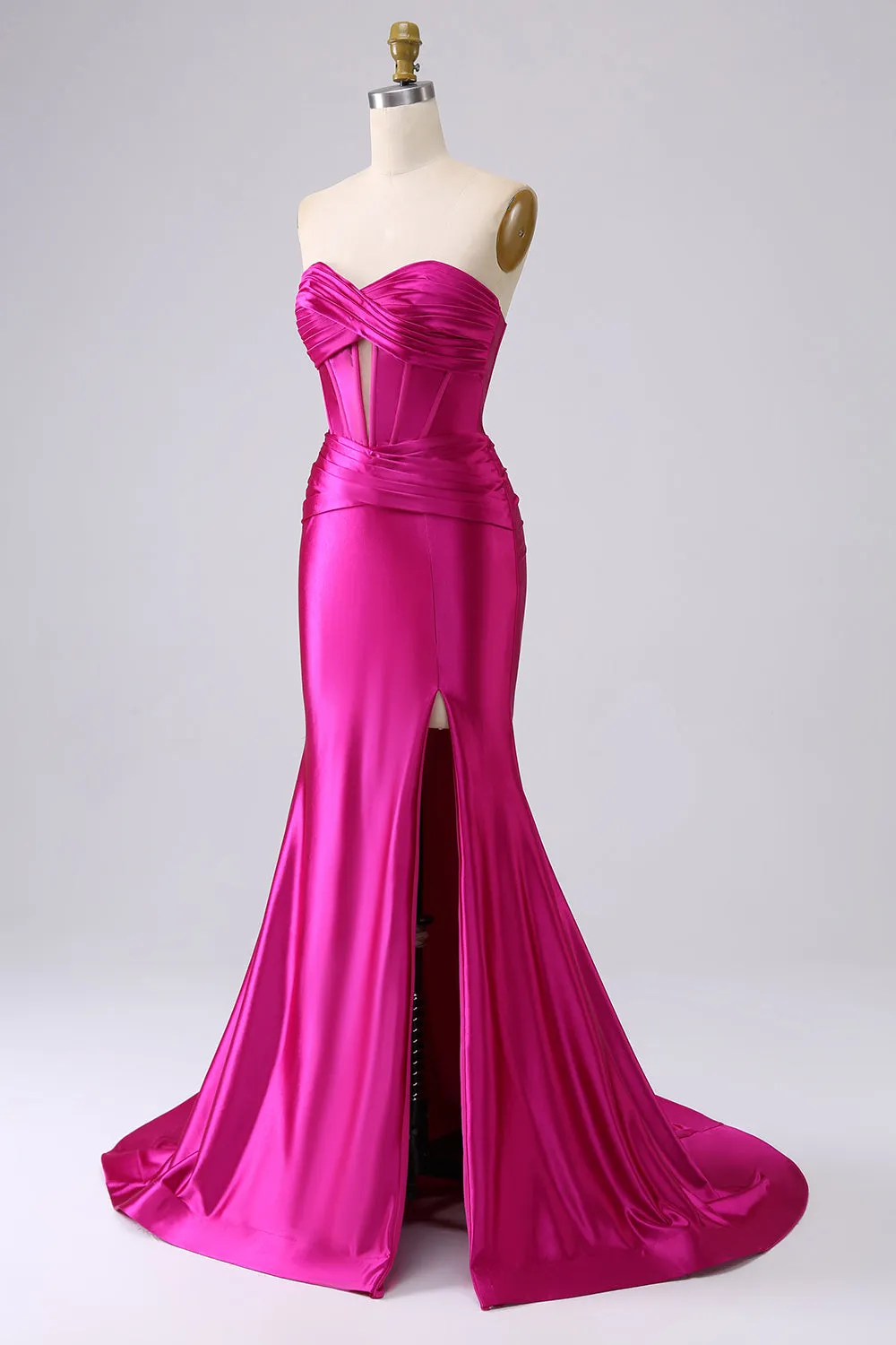Sparkly Fuchsia Mermaid Sweetheart Corset Long Prom Dress with Slit sold by Zapaka product image thumbnail 3