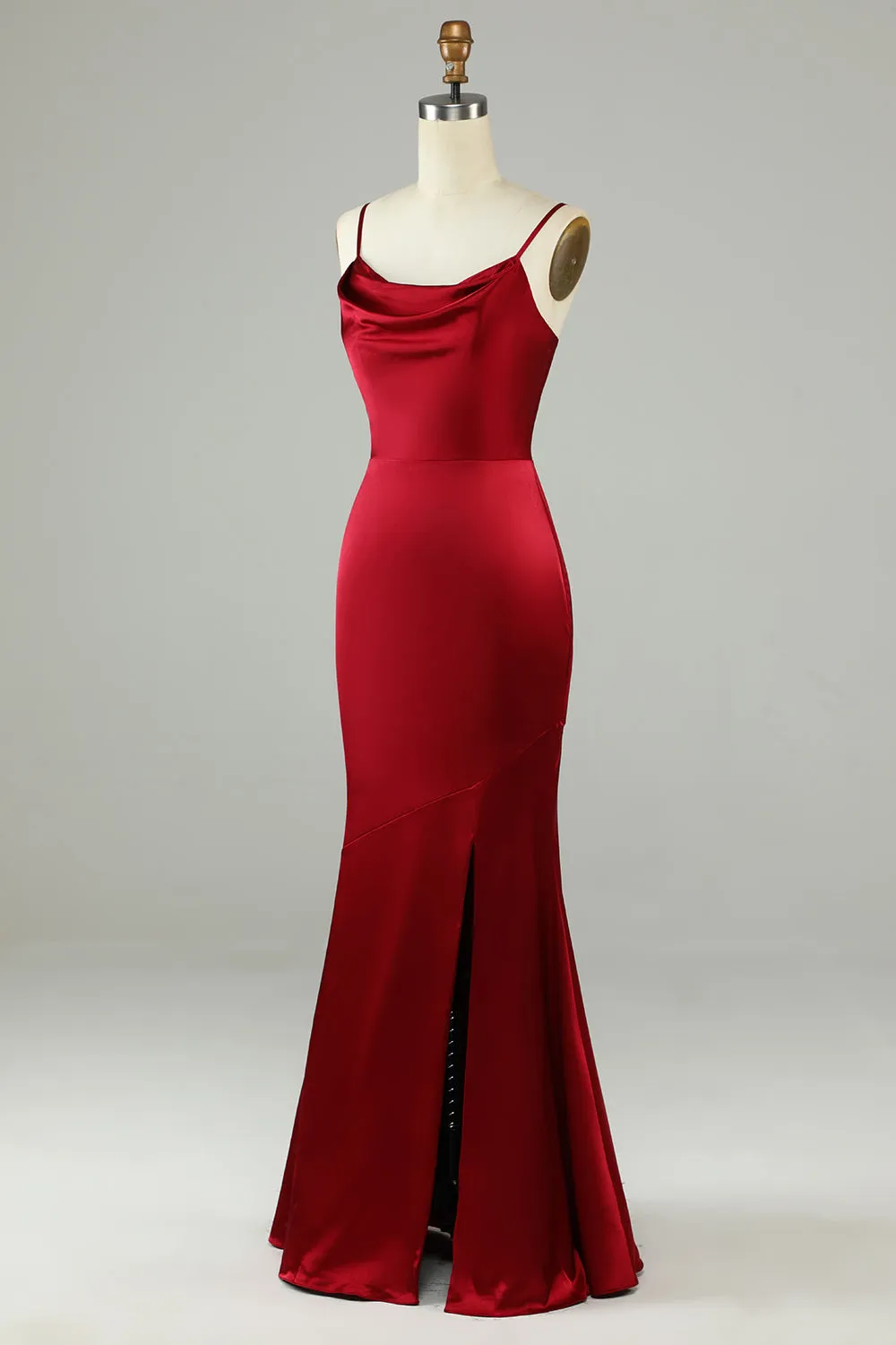 Spaghetti Straps Burgundy Long Bridesmaid Dress with Slit sold by Zapaka product image thumbnail 3
