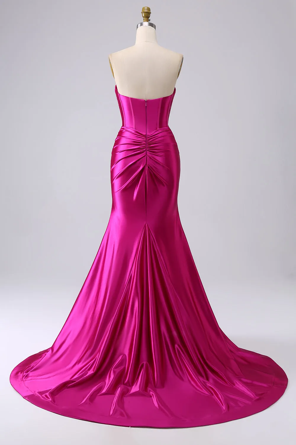 Sparkly Fuchsia Mermaid Sweetheart Corset Long Prom Dress with Slit sold by Zapaka product image thumbnail 2