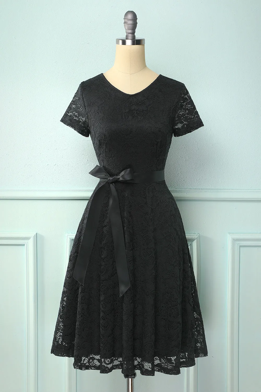 Black Short Sleeves Lace Dress sold by Zapaka