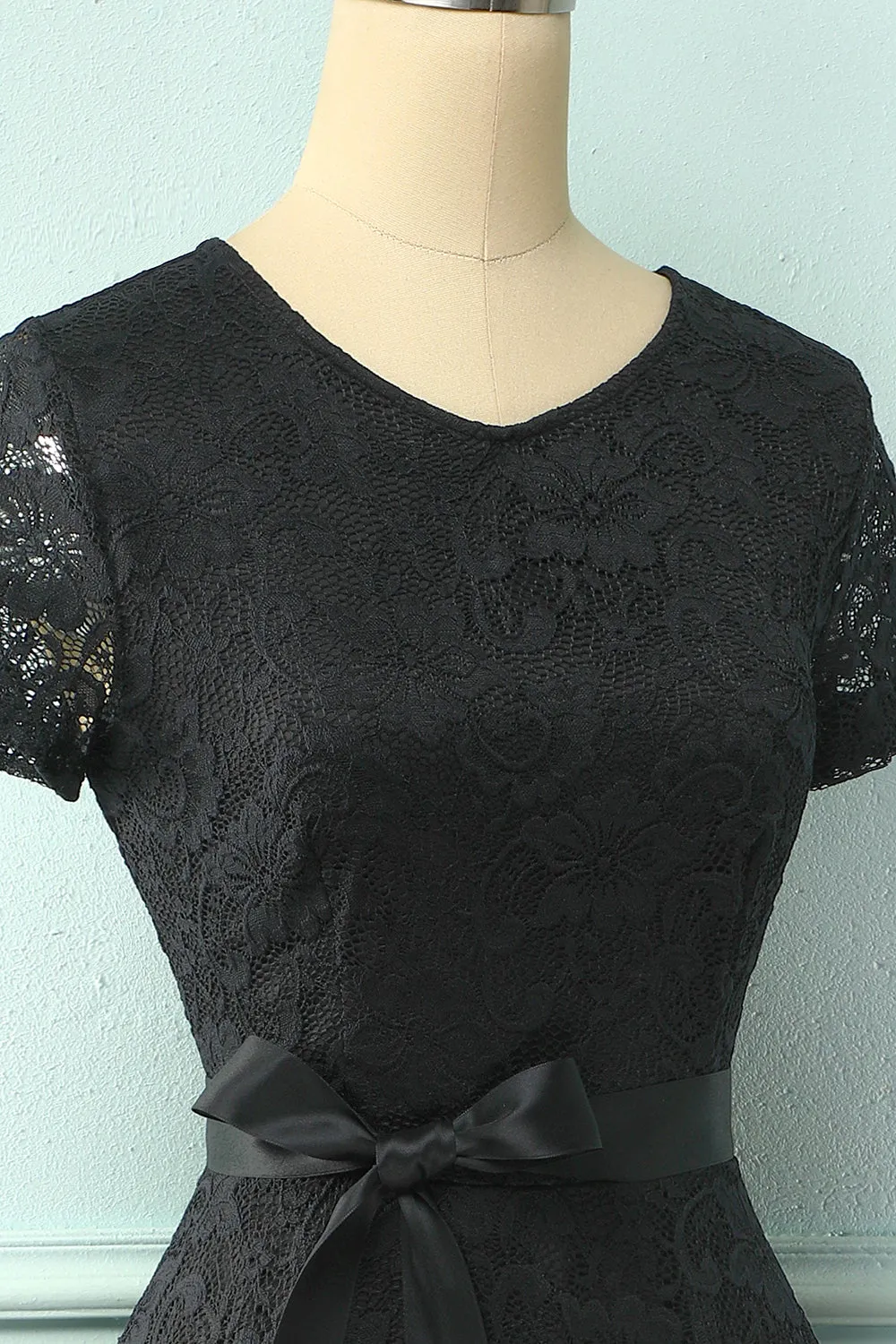 Black Short Sleeves Lace Dress sold by Zapaka product image thumbnail 4