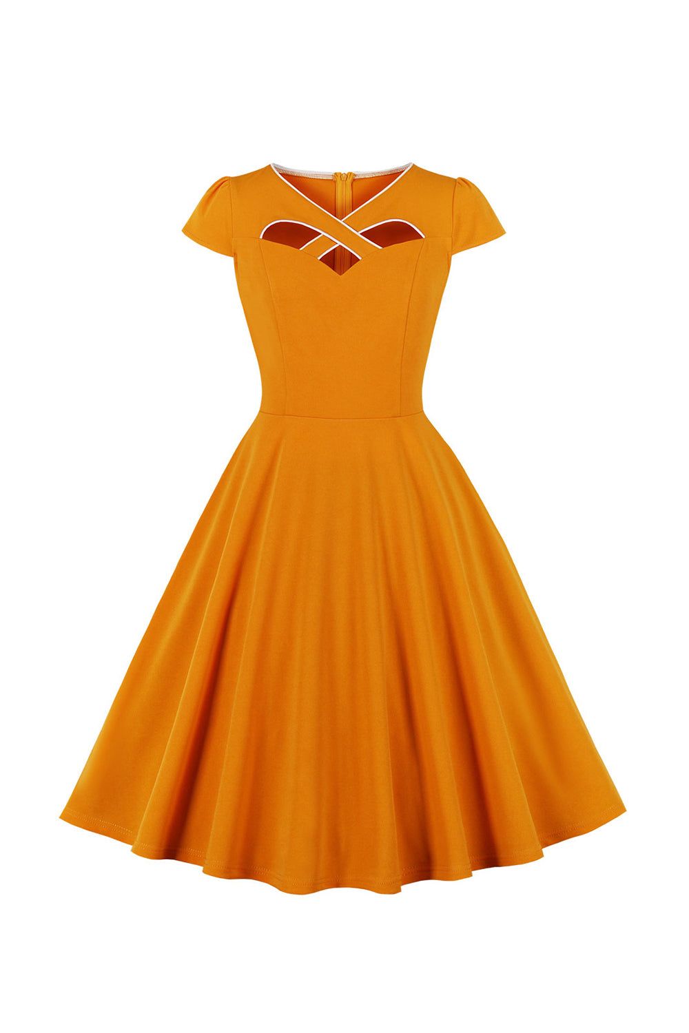Orange A Line 1950s Swing Dress with Hollow-out sold by Zapaka