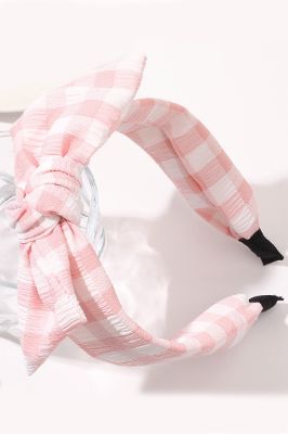 Pink Plaid Cute Wide Headbands With Bowknot sold by Zapaka