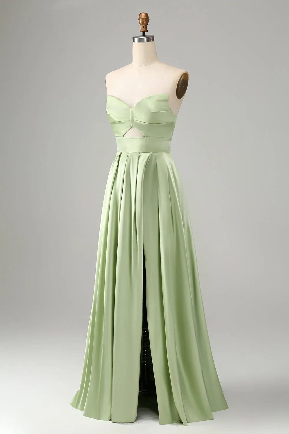 Green A Line Pleated Strapless Keyhole Bridesmaid Dress With Slit sold by Zapaka product image thumbnail 3