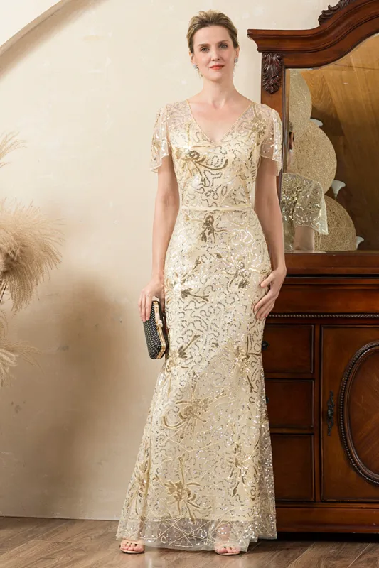Golden Sparkly Beaded Mermaid Mother of the Bride Dress sold by Zapaka