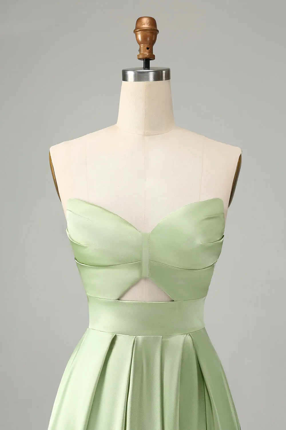 Green A Line Pleated Strapless Keyhole Bridesmaid Dress With Slit sold by Zapaka product image thumbnail 4