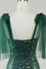 Sparkly Dark Green Mermaid Sequin Long Prom Dress with Slit sold by Zapaka