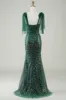 Sparkly Dark Green Mermaid Sequin Long Prom Dress with Slit sold by Zapaka