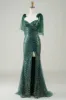Sparkly Dark Green Mermaid Sequin Long Prom Dress with Slit sold by Zapaka