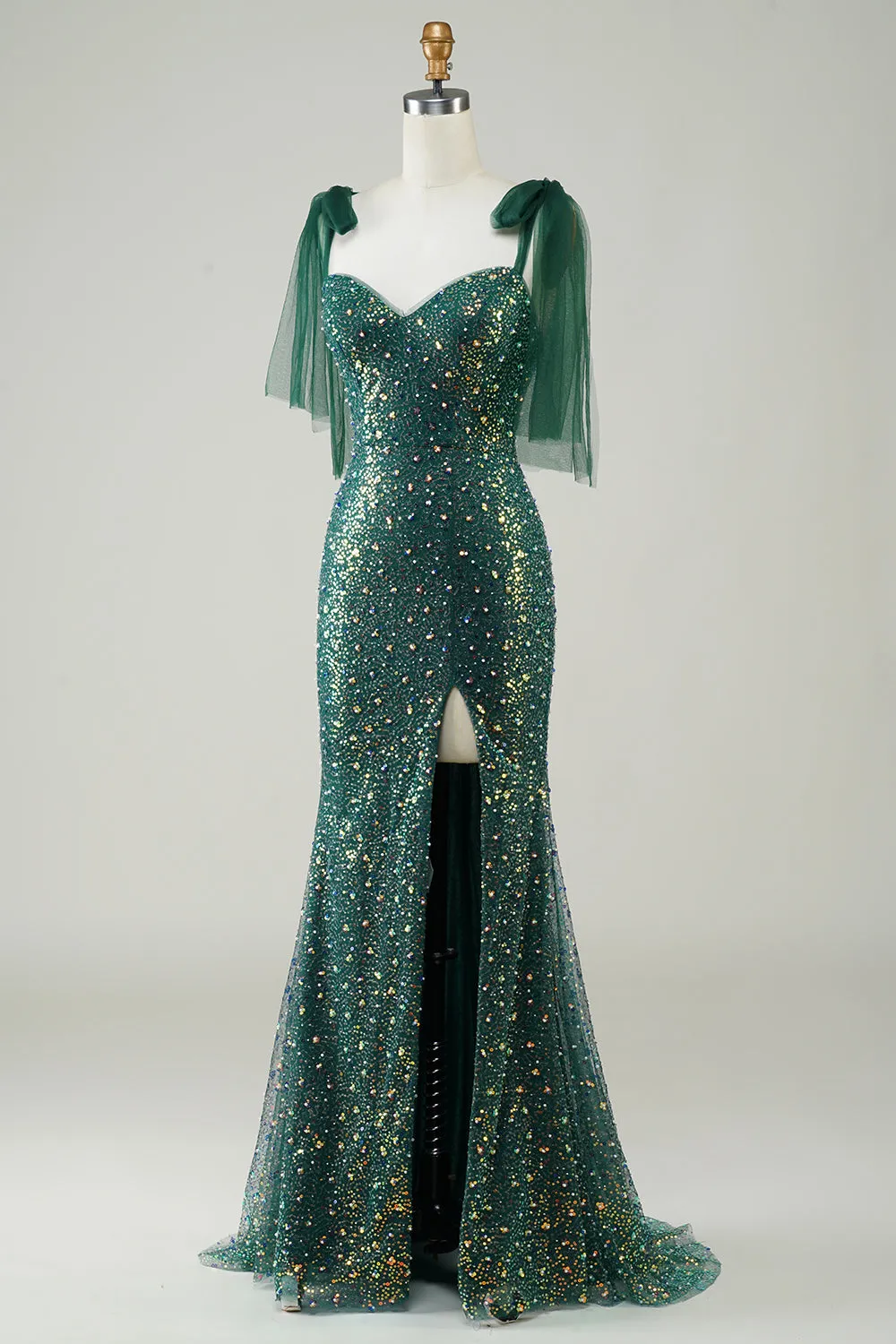 Sparkly Dark Green Mermaid Sequin Long Prom Dress with Slit sold by Zapaka product image thumbnail 3