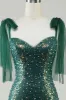 Sparkly Dark Green Mermaid Sequin Long Prom Dress with Slit sold by Zapaka