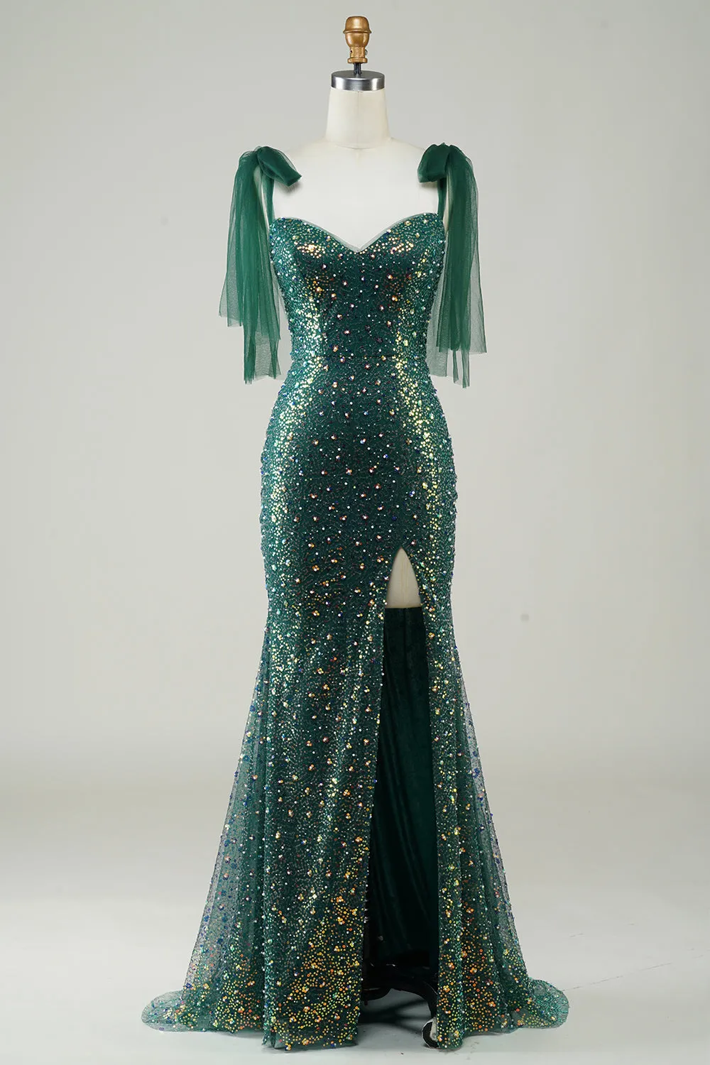 Sparkly Dark Green Mermaid Sequin Long Prom Dress with Slit sold by Zapaka