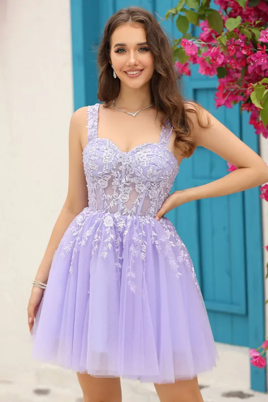Lilac Corset Straps A-Line Short Homecoming Dress sold by Zapaka
