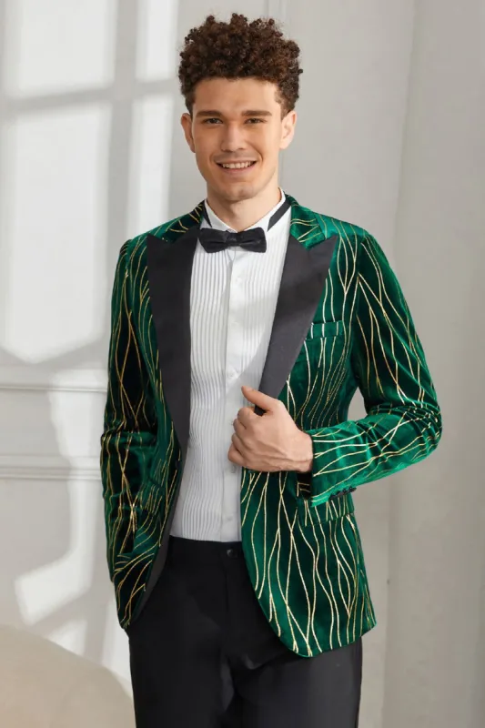 Dark Green Peak Lapel Men's Prom Blazer sold by Zapaka