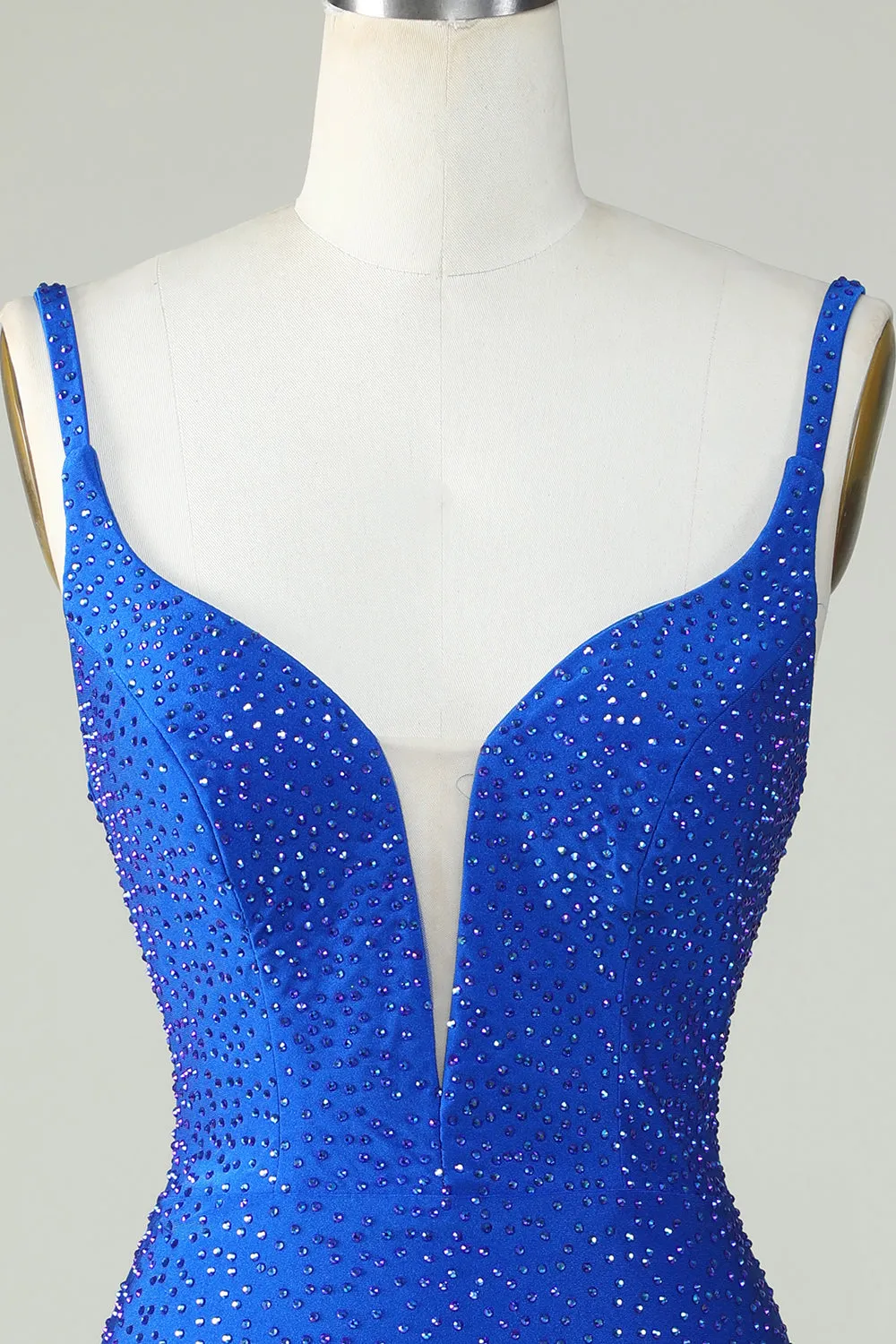 Deep V Neck Royal Blue Short Tight Homecoming Dress with Beading sold by Zapaka product image thumbnail 4