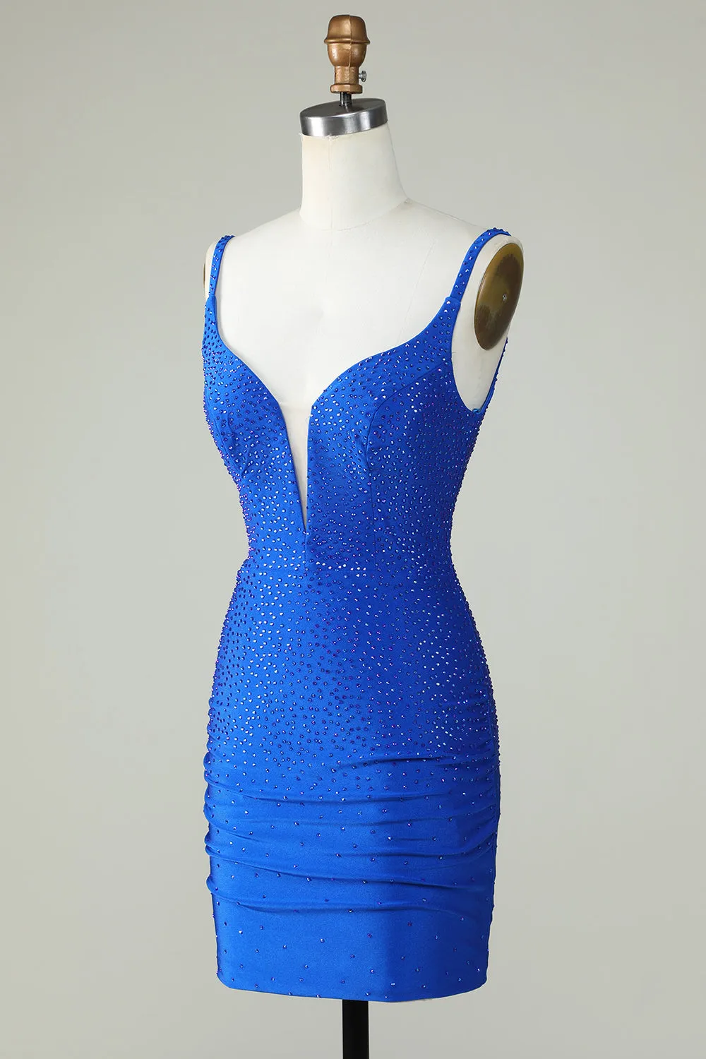 Deep V Neck Royal Blue Short Tight Homecoming Dress with Beading sold by Zapaka product image thumbnail 3