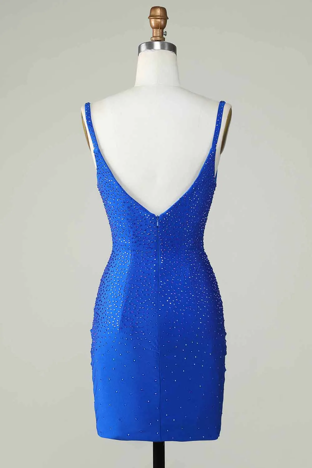 Deep V Neck Royal Blue Short Tight Homecoming Dress with Beading sold by Zapaka product image thumbnail 2