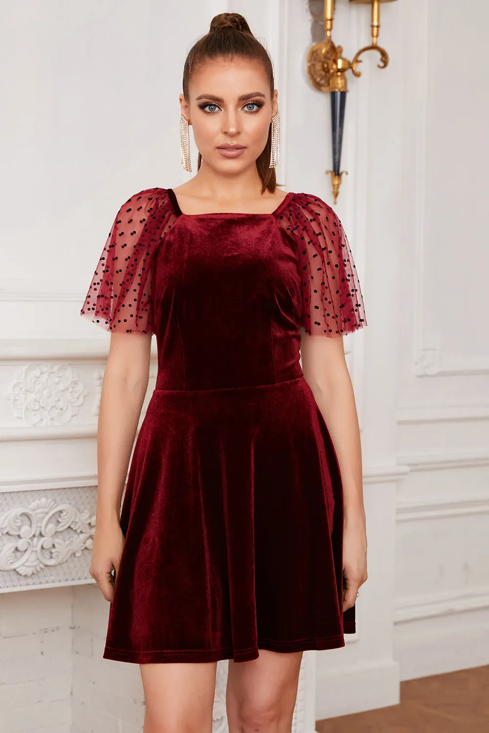Burgundy Velvet Mini Dress sold by Zapaka product image thumbnail 3