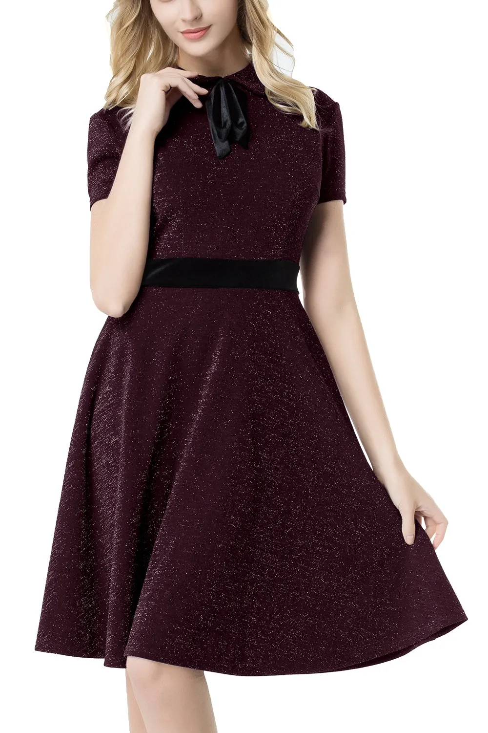 Burgundy 50s Vintage Dress with Sleeves sold by Zapaka product image thumbnail 4