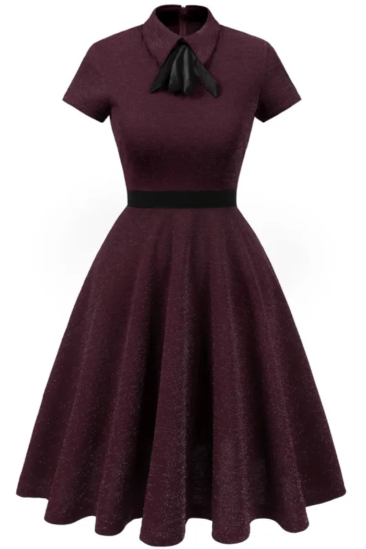 Burgundy 50s Vintage Dress with Sleeves sold by Zapaka