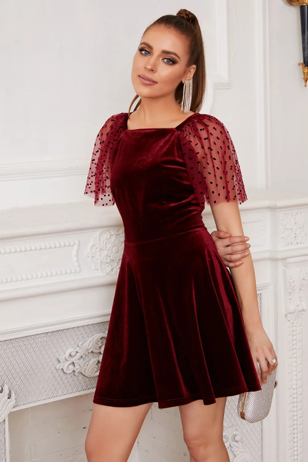 Burgundy Velvet Mini Dress sold by Zapaka product image thumbnail 4