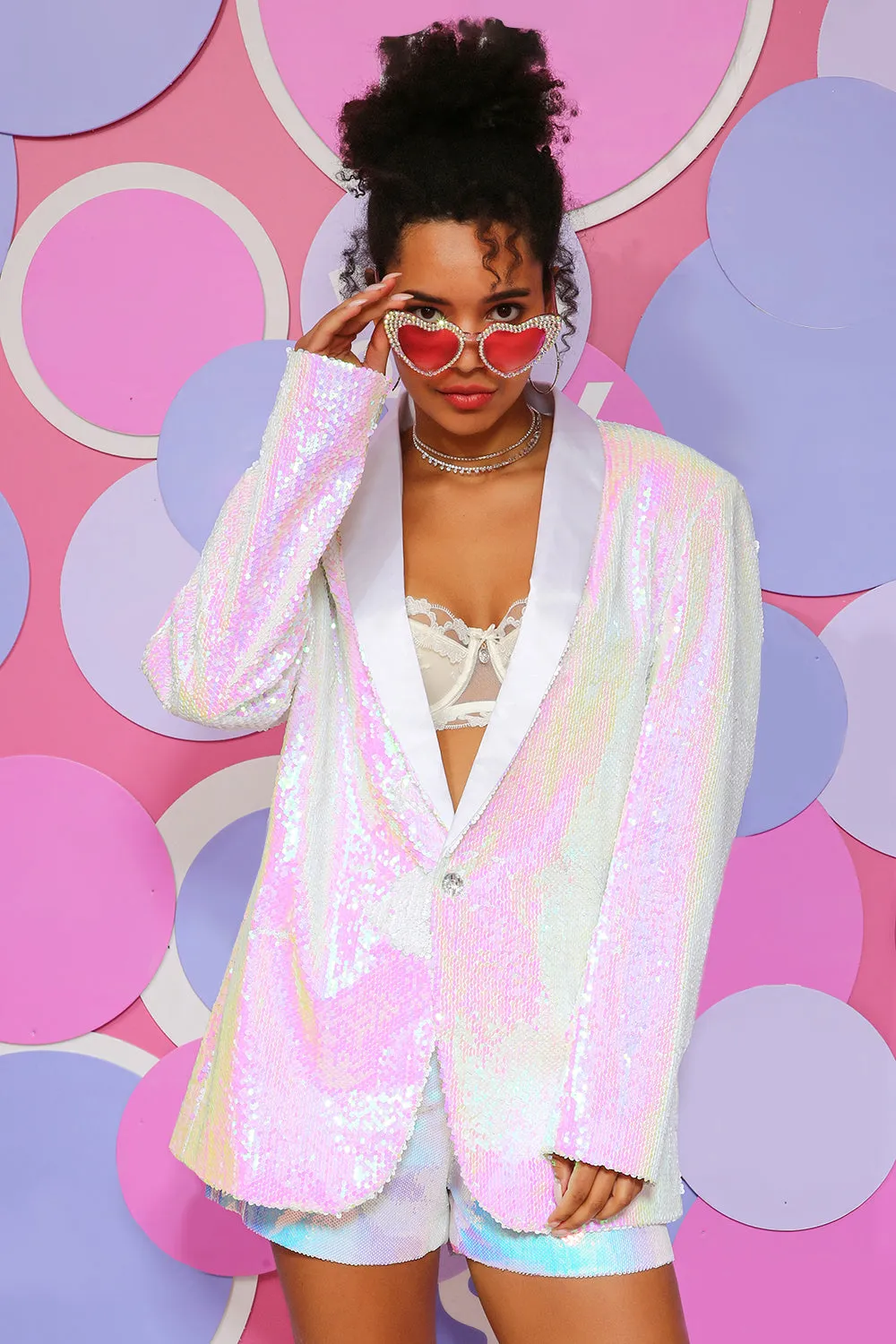 White Sequins One Button Women's Blazer sold by Zapaka product image thumbnail 5