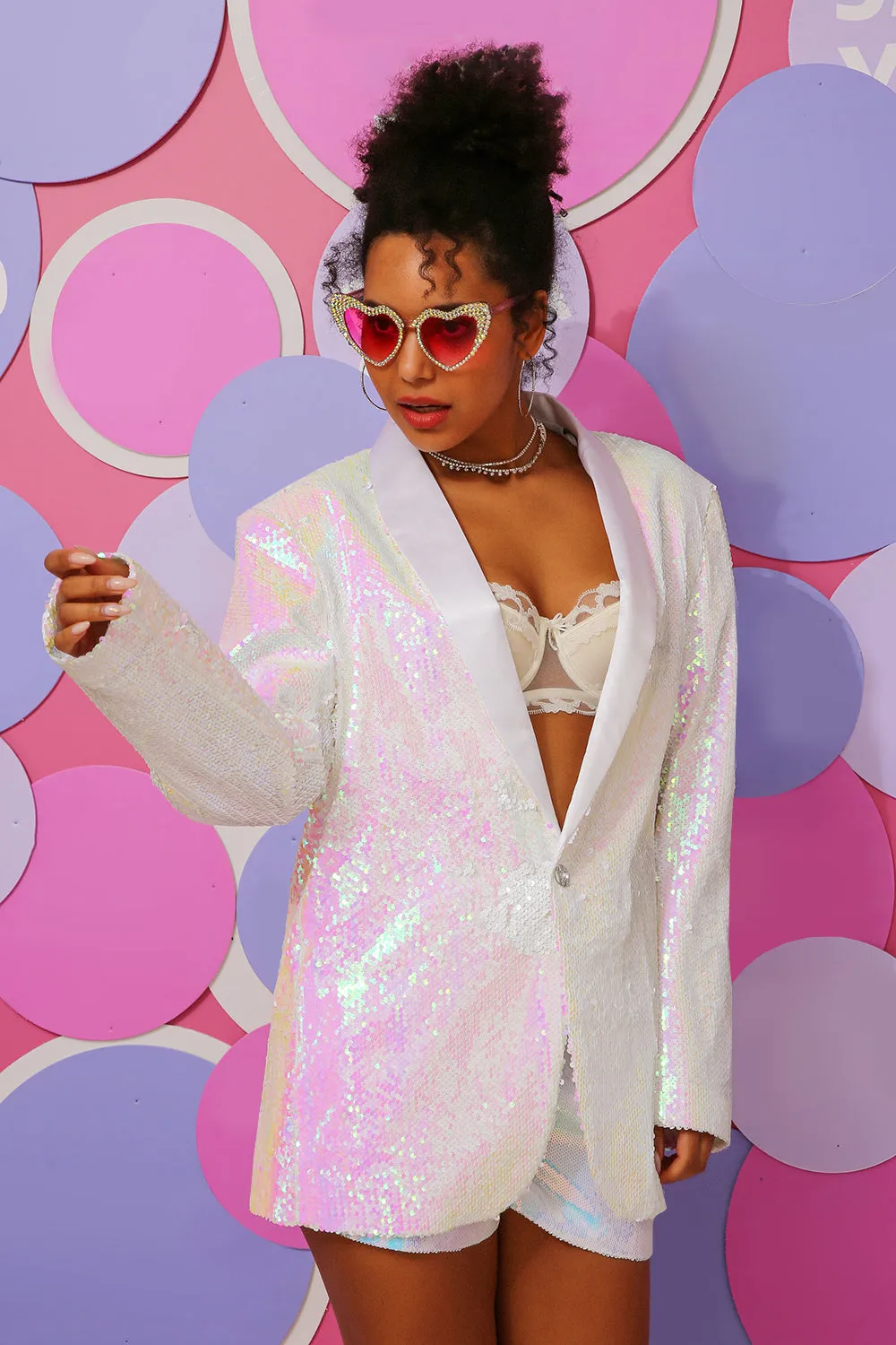 White Sequins One Button Women's Blazer sold by Zapaka product image thumbnail 4