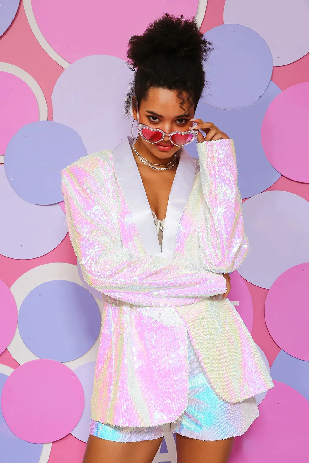 White Sequins One Button Women's Blazer sold by Zapaka