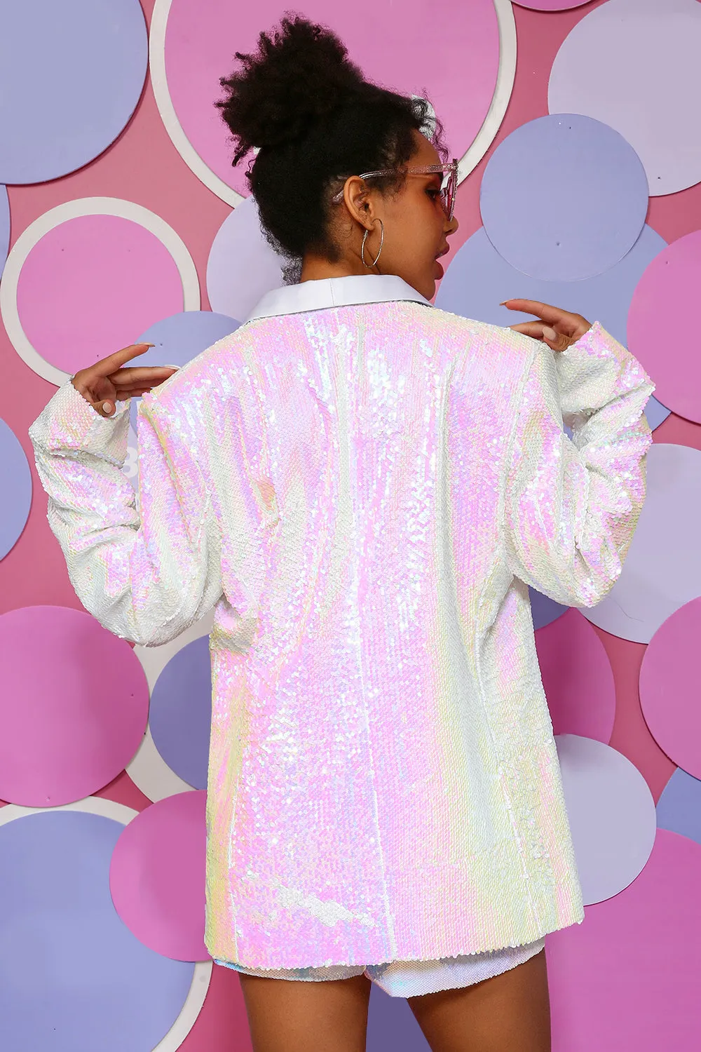 White Sequins One Button Women's Blazer sold by Zapaka product image thumbnail 2