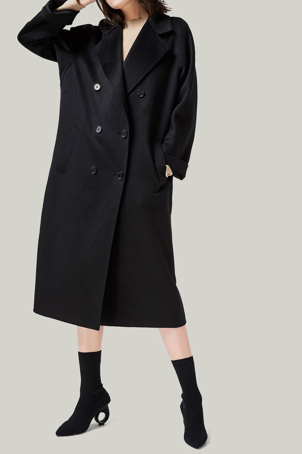 Camel Double Breasted Belted Wool Coat With Pockets sold by Zapaka product image thumbnail 8