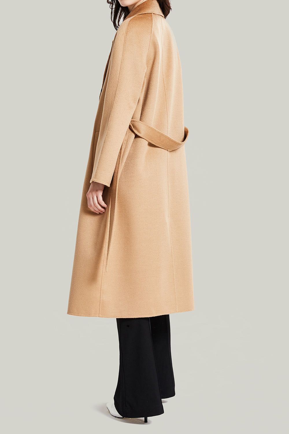 Camel Double Breasted Belted Wool Coat With Pockets sold by Zapaka product image thumbnail 2