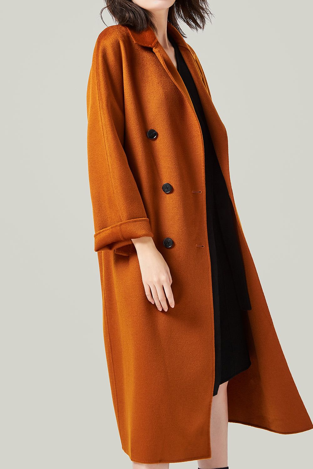 Camel Double Breasted Belted Wool Coat With Pockets sold by Zapaka product image thumbnail 6