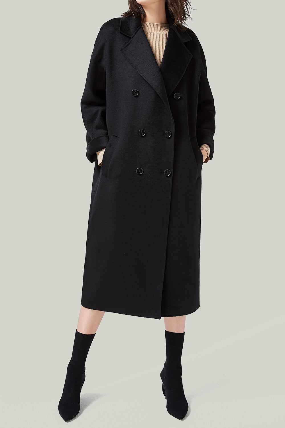 Camel Double Breasted Belted Wool Coat With Pockets sold by Zapaka product image thumbnail 9