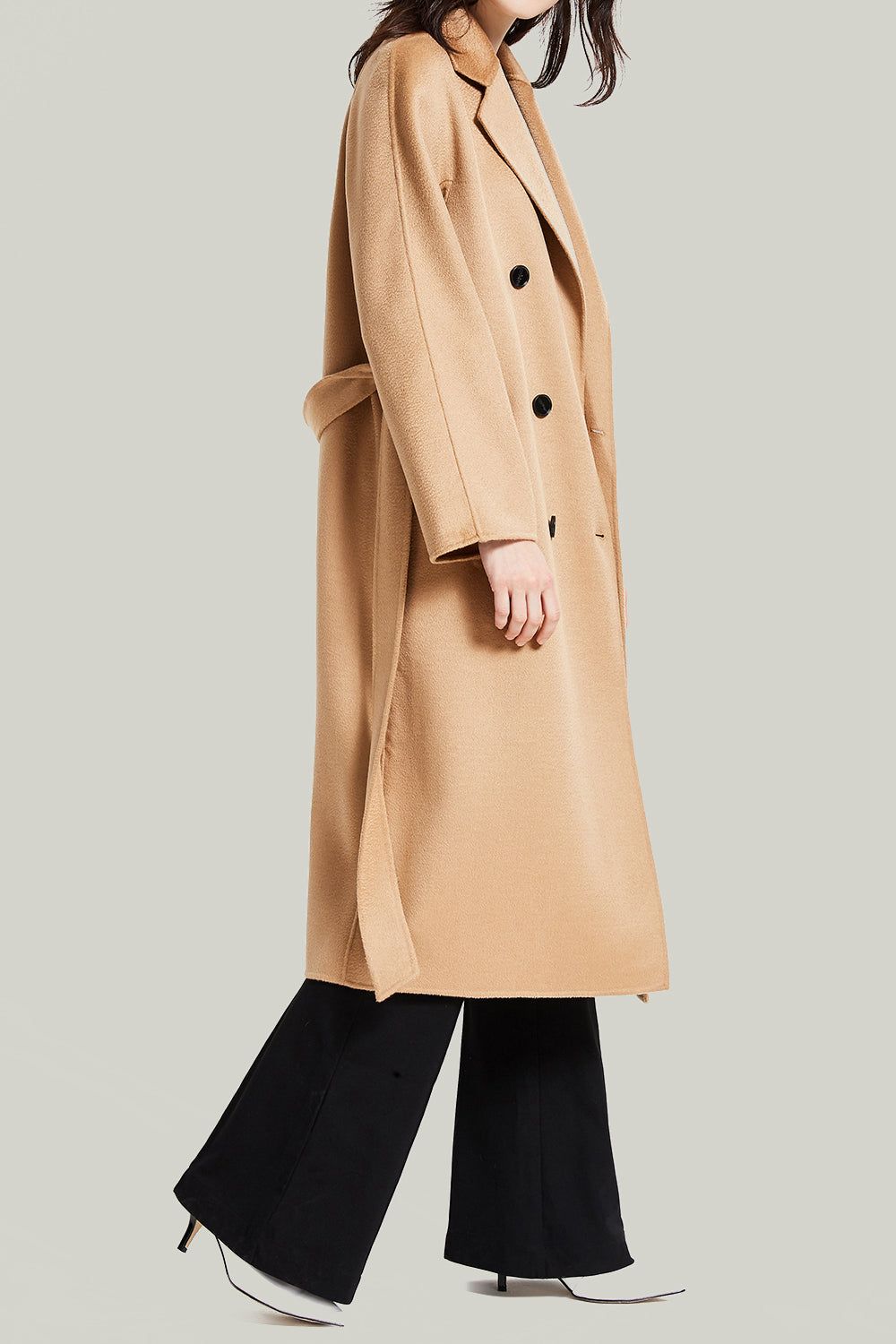 Camel Double Breasted Belted Wool Coat With Pockets sold by Zapaka product image thumbnail 4