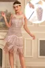 Sparkly Blush Tiered Fringed 1920s Dress with Accessories Set sold by Zapaka