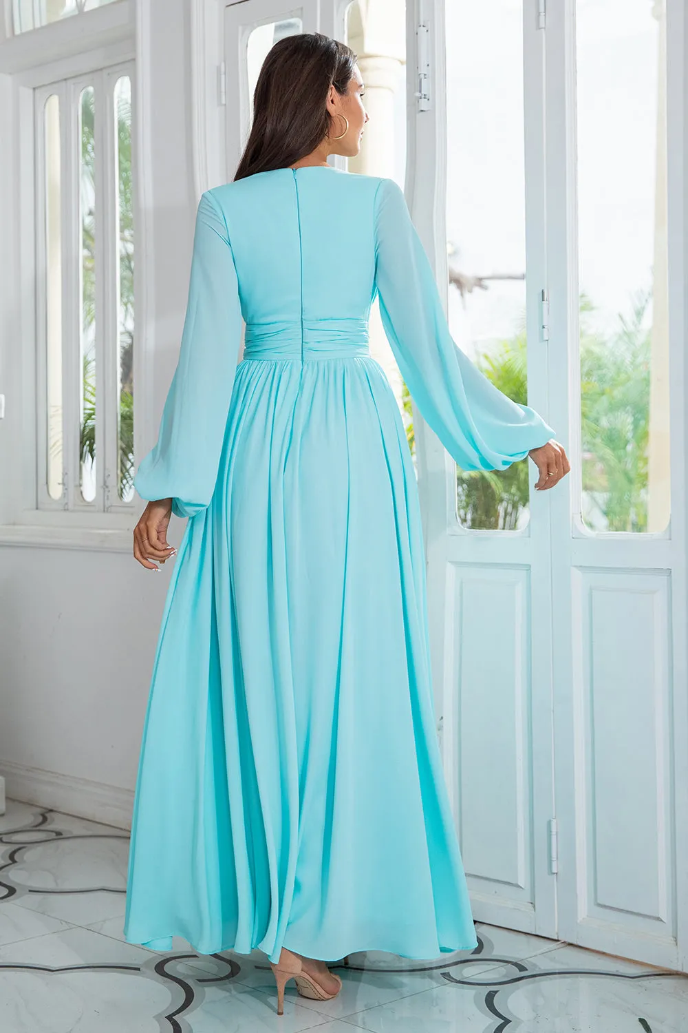Light Green Chiffon Long Prom Dress with Slit sold by Zapaka product image thumbnail 2