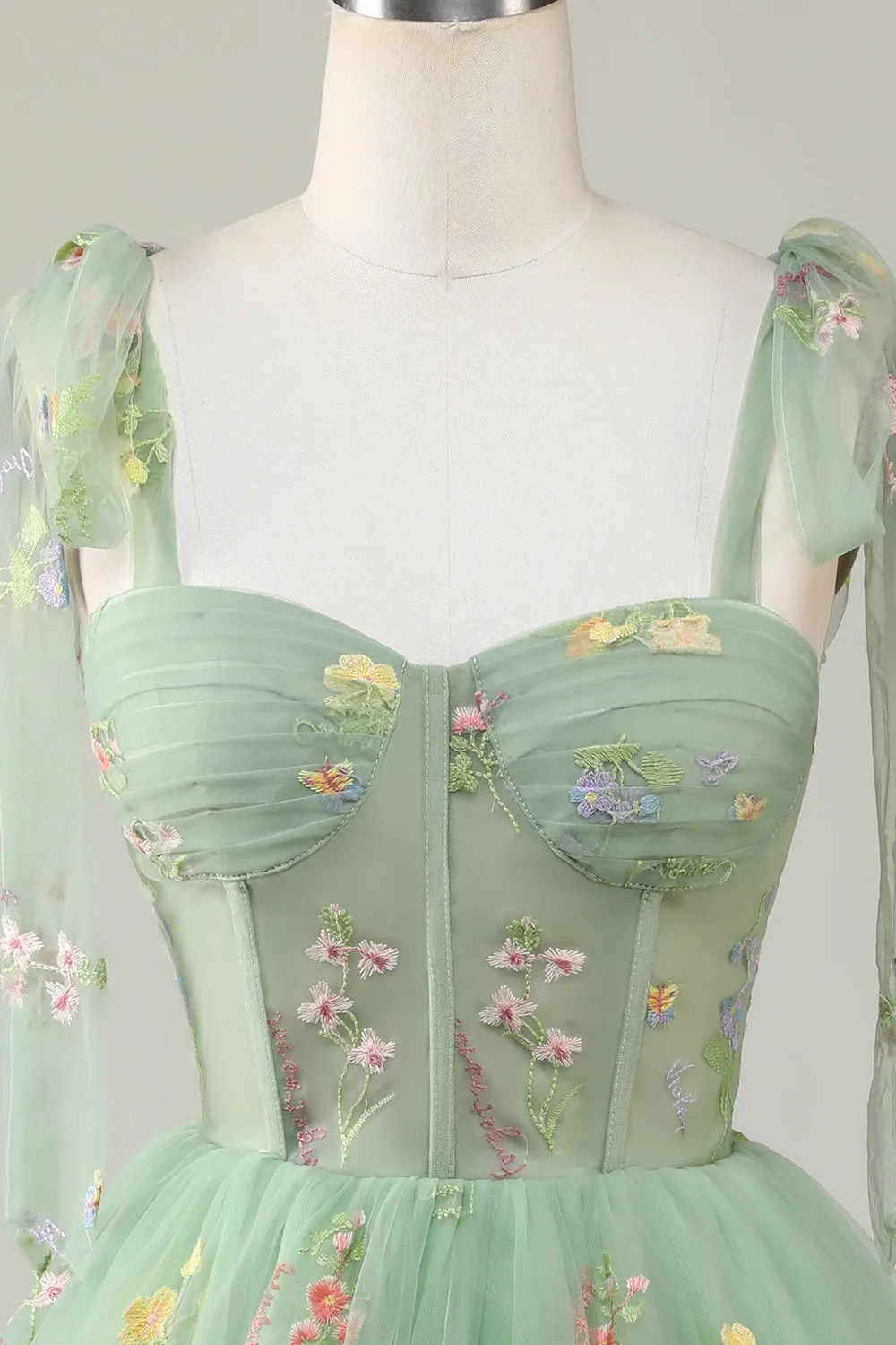 Trendy A Line Spaghetti Straps Green Short Homecoming Dress with Embroidery sold by Zapaka product image thumbnail 4