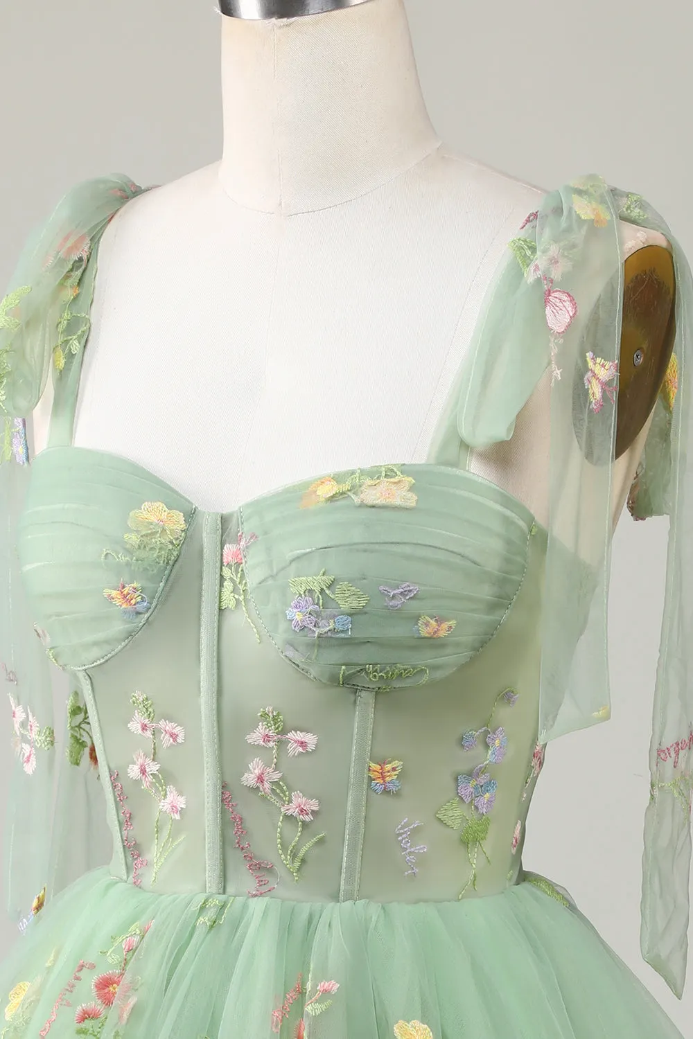 Trendy A Line Spaghetti Straps Green Short Homecoming Dress with Embroidery sold by Zapaka product image thumbnail 5