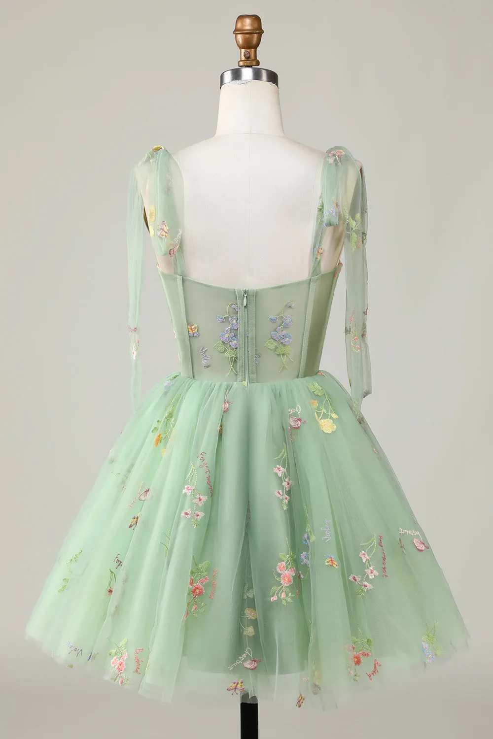 Trendy A Line Spaghetti Straps Green Short Homecoming Dress with Embroidery sold by Zapaka product image thumbnail 2