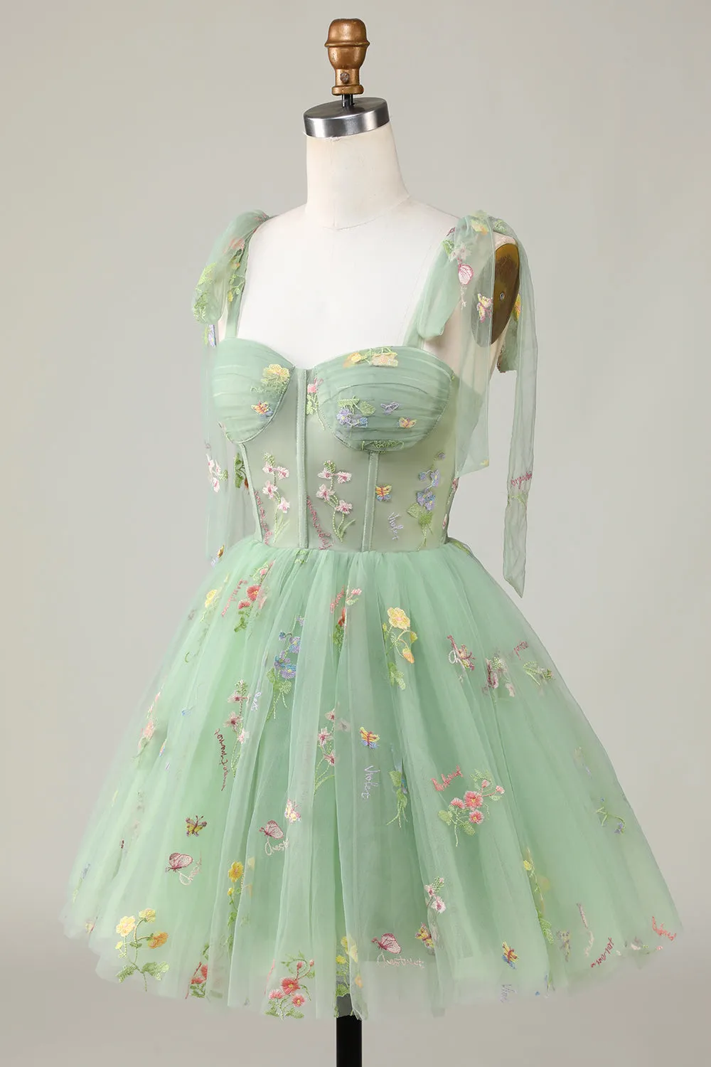 Trendy A Line Spaghetti Straps Green Short Homecoming Dress with Embroidery sold by Zapaka product image thumbnail 3