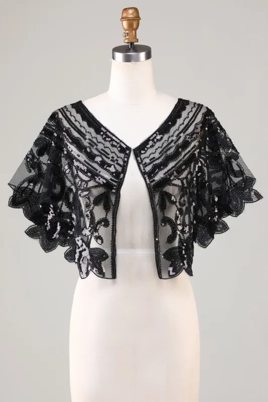 Glitter Sequins Black 1920s Cape sold by Zapaka