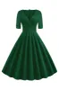 Green V-Neck Short Sleeves 1950s Swing Dress sold by Zapaka