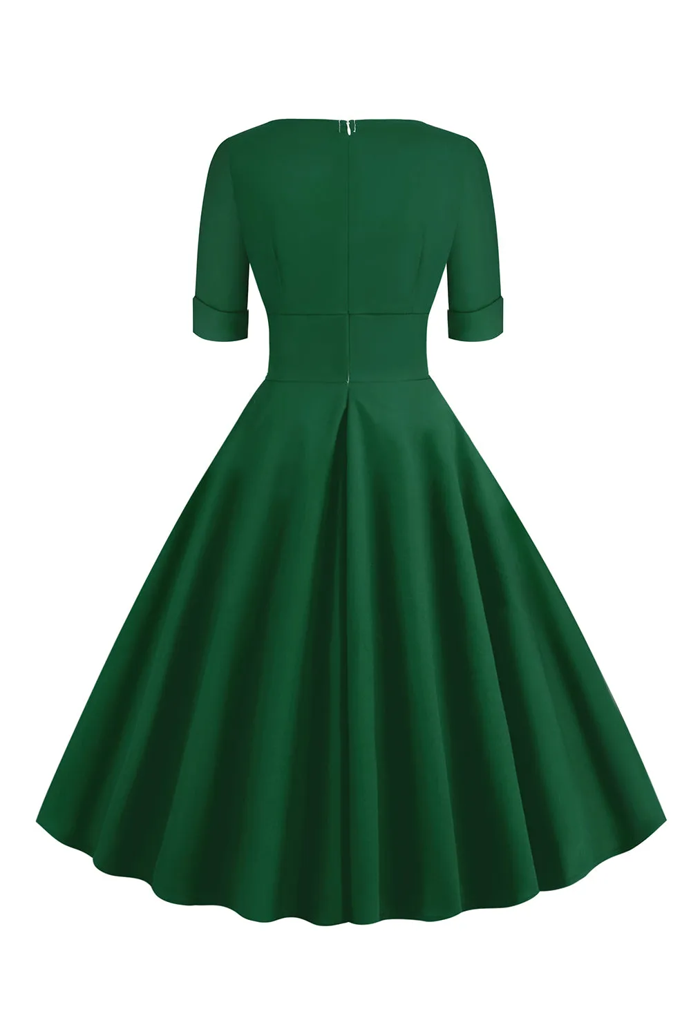Green V-Neck Short Sleeves 1950s Swing Dress sold by Zapaka product image thumbnail 2