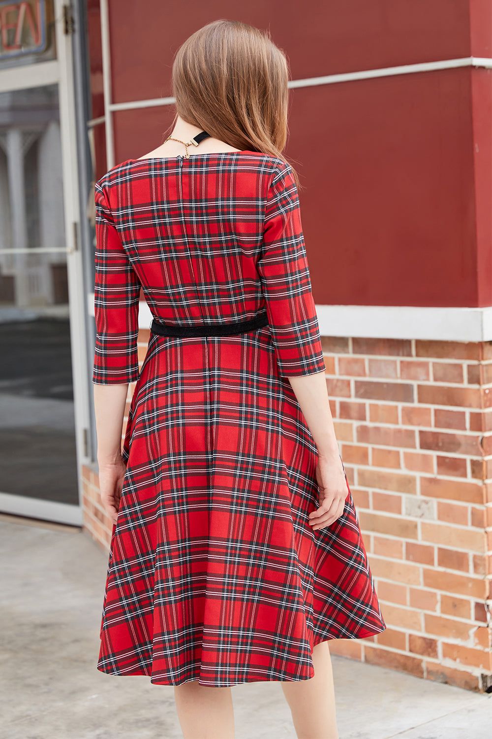 Plaid Red Vintage Dress with Sleeves sold by Zapaka product image thumbnail 2