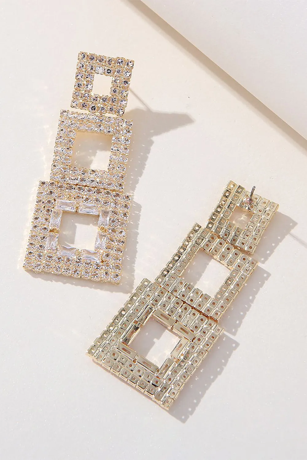 Rhinestones Geometric Patchwork Square Earrings sold by Zapaka product image thumbnail 4